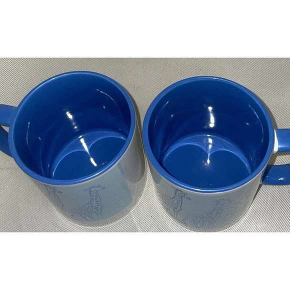 Giraffe Blue‎ & White Set Of 2 Mug Mugs Ceramic 4 Inch - Picture 3 of 5